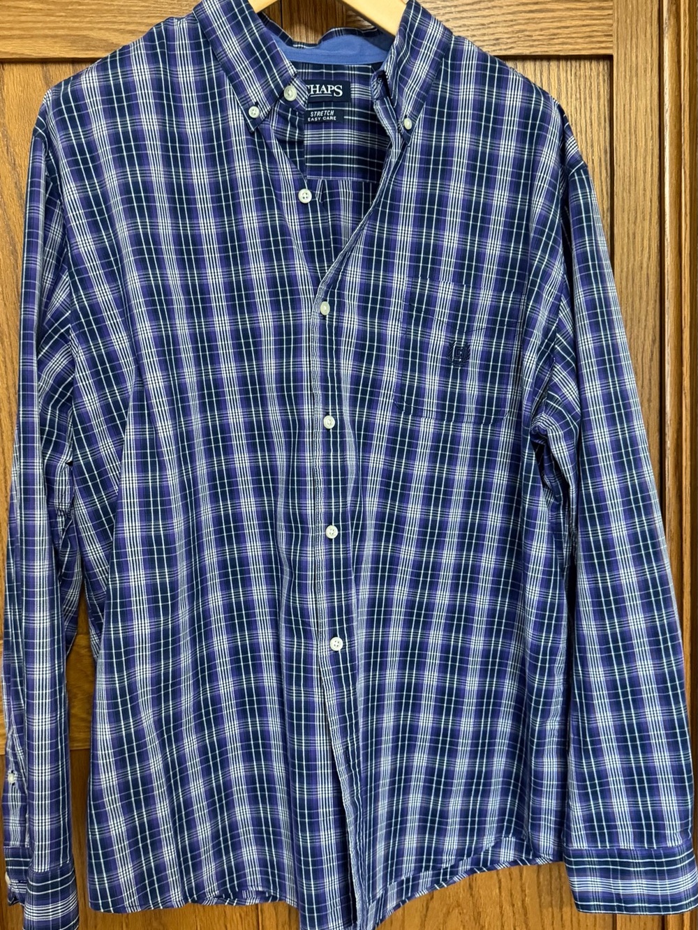 Chaps Navy Purple and White Plaid Button-Down Shirt